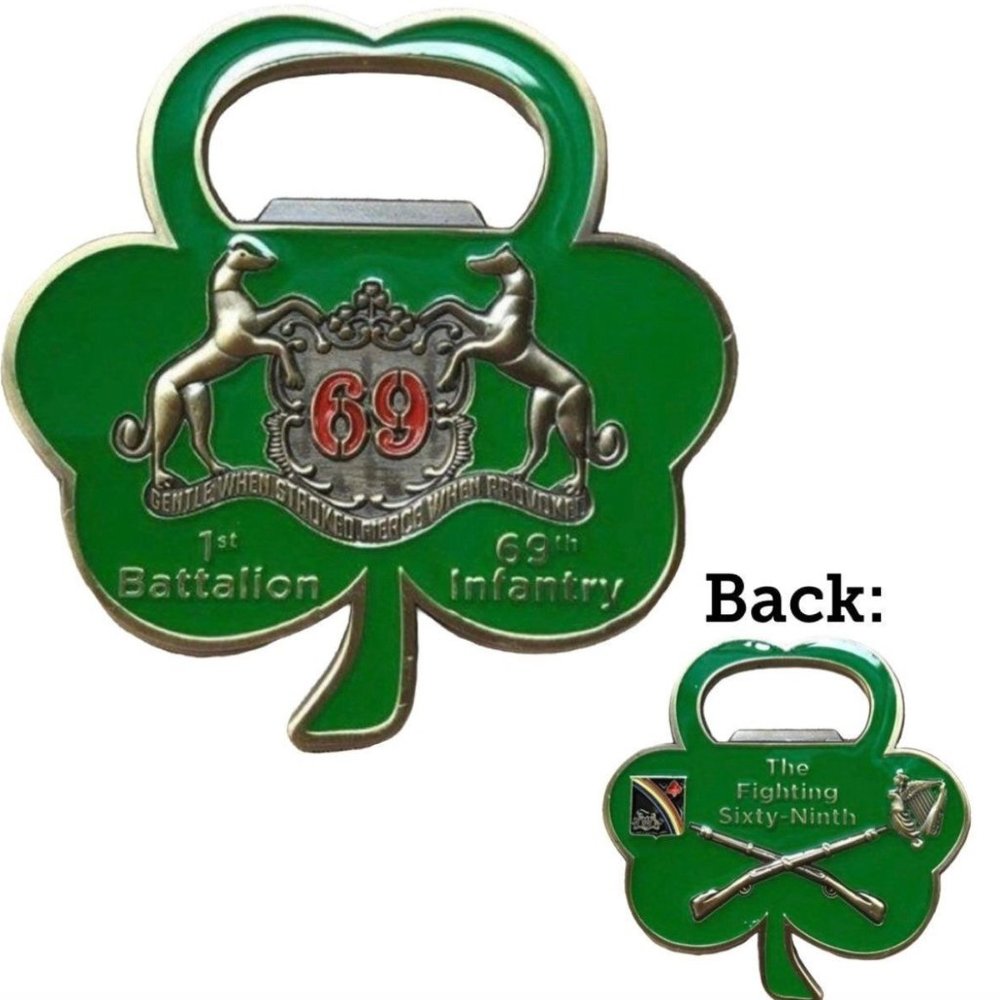 Fighting 69th New York Infantry Clover Bottle Opener 2.5” Challenge Coin Diecast